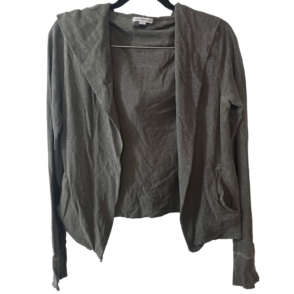 Standard James Perse Womens Hooded Open Front Cardigan Grey Green Size 2 WJD2490